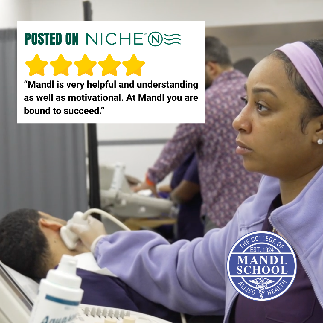 Mandl School Diagnostic Medical Sonography scanning a patients neck